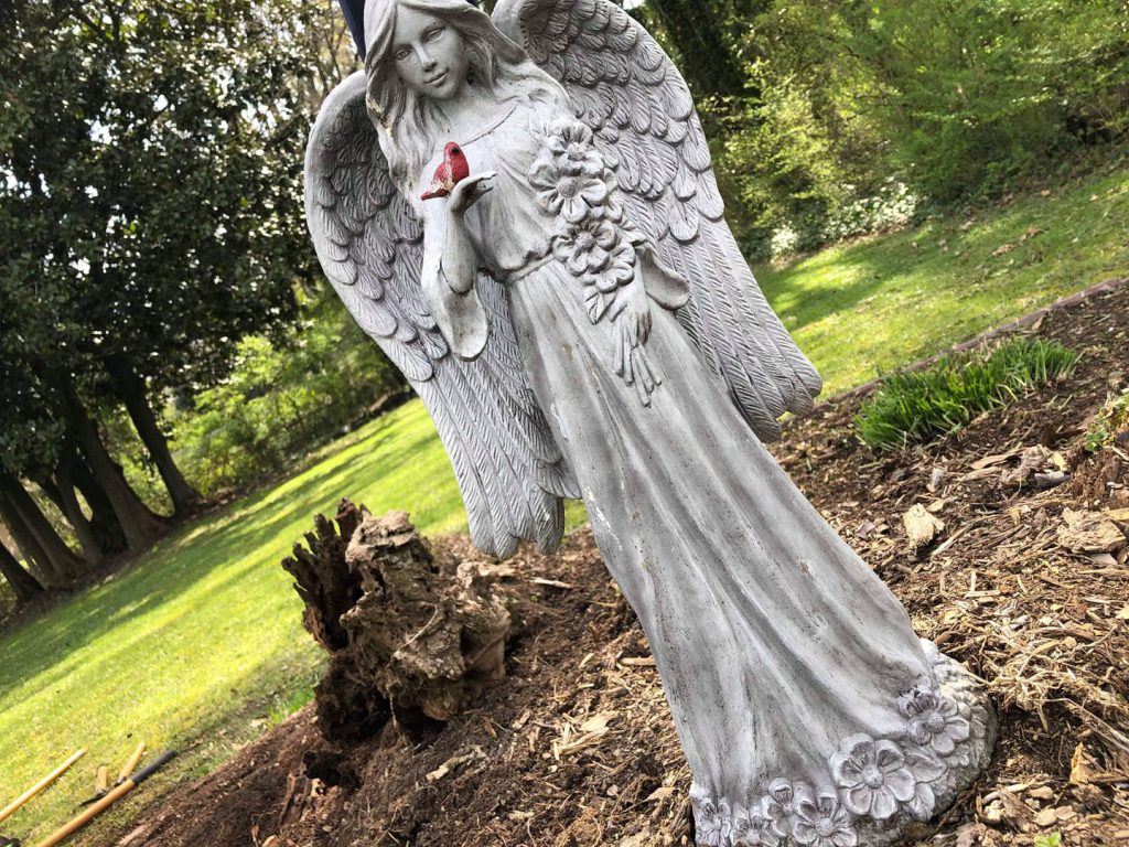 Angel statue in the Welcome Home garden.