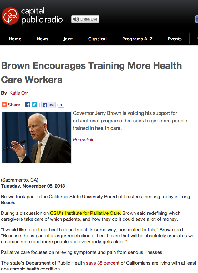 Jerry Brown Recognizes CSU Shiley Institute for Palliative Care